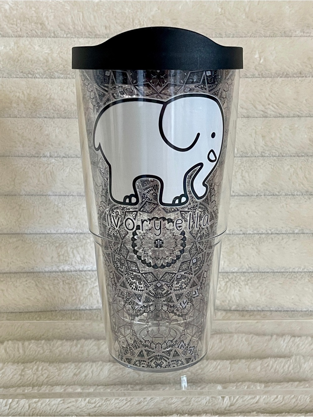 24oz. Ivory Ella Tervis Elephant Tumbler with Mandala Print